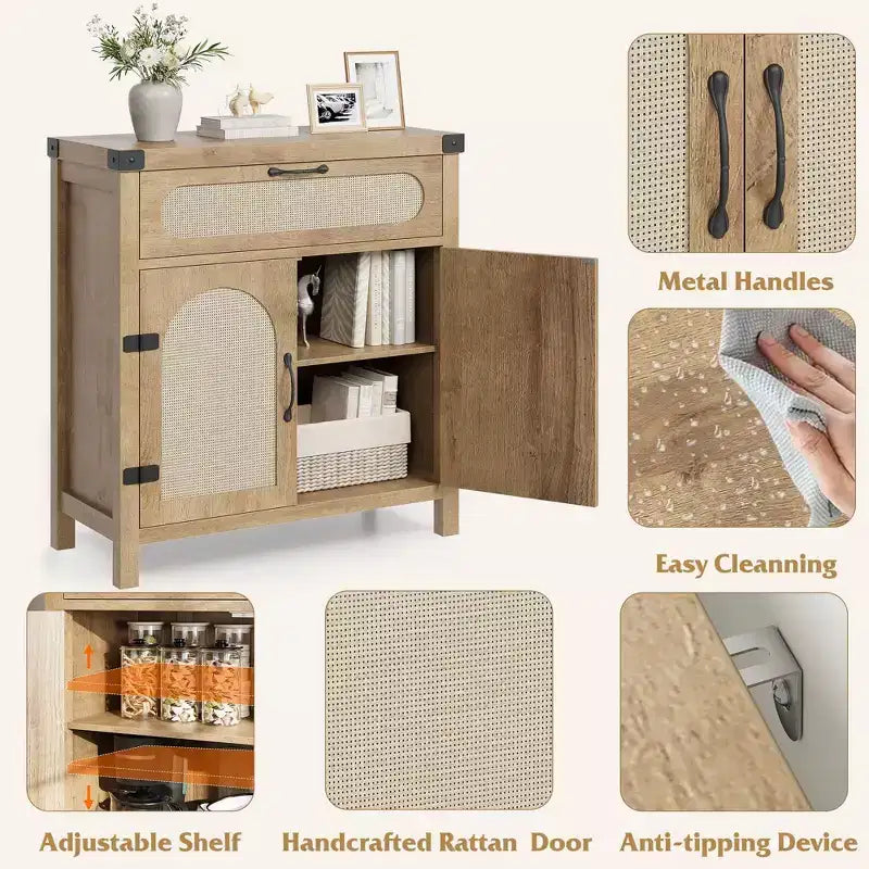 Enfilade décorative en rotin, bois naturel