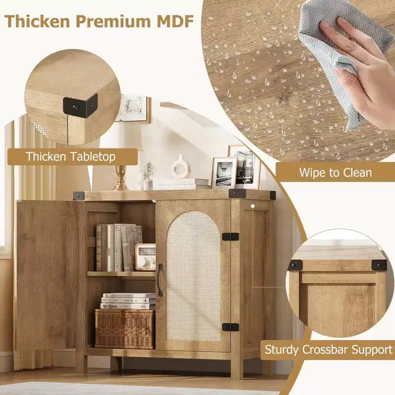 Enfilade décorative en rotin, bois naturel