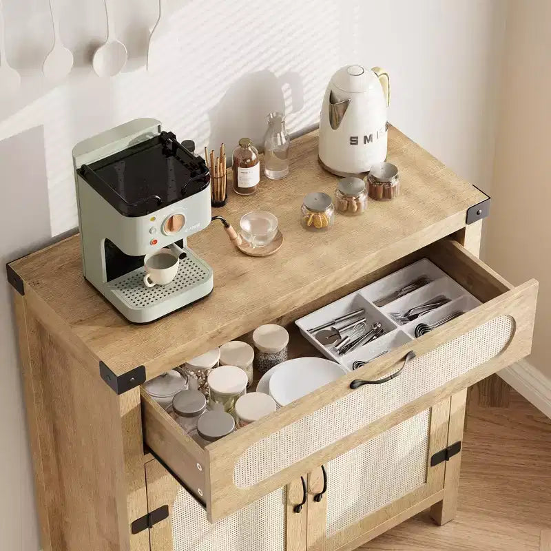 Enfilade décorative en rotin, bois naturel