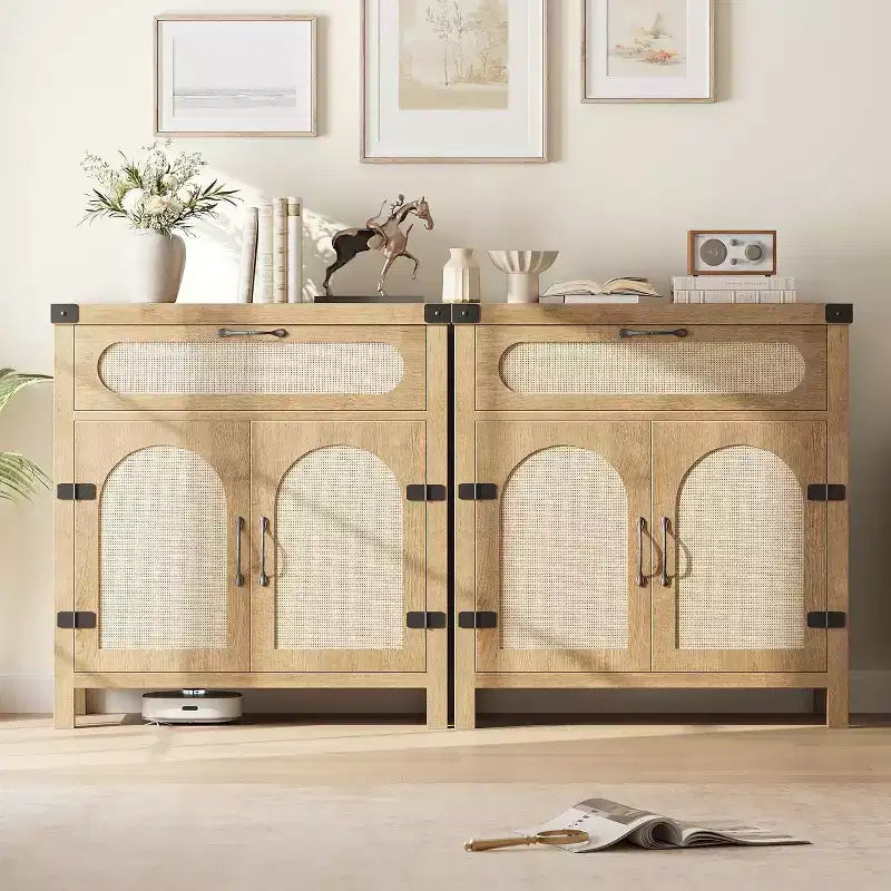 Enfilade décorative en rotin, bois naturel