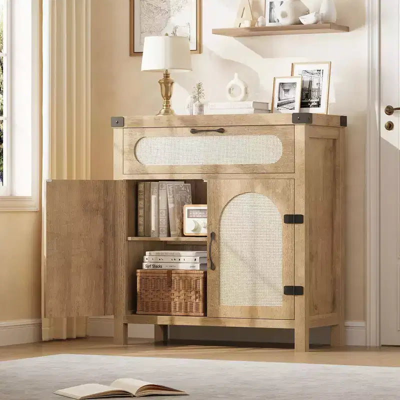Enfilade décorative en rotin, bois naturel