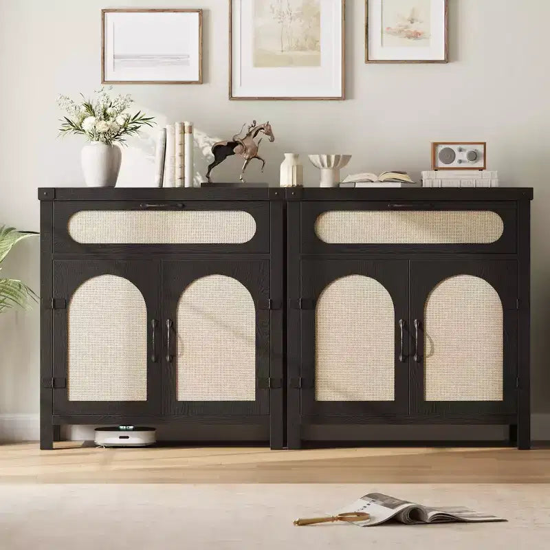 Enfilade décorative en rotin, bois naturel