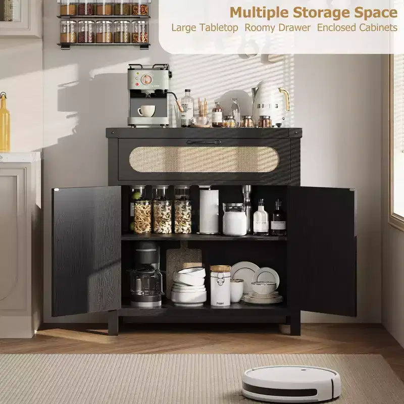 Enfilade décorative en rotin, bois naturel