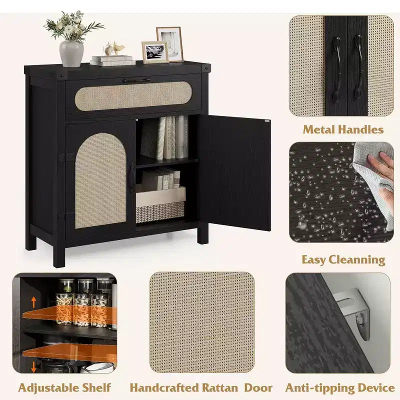 Enfilade décorative en rotin, bois naturel
