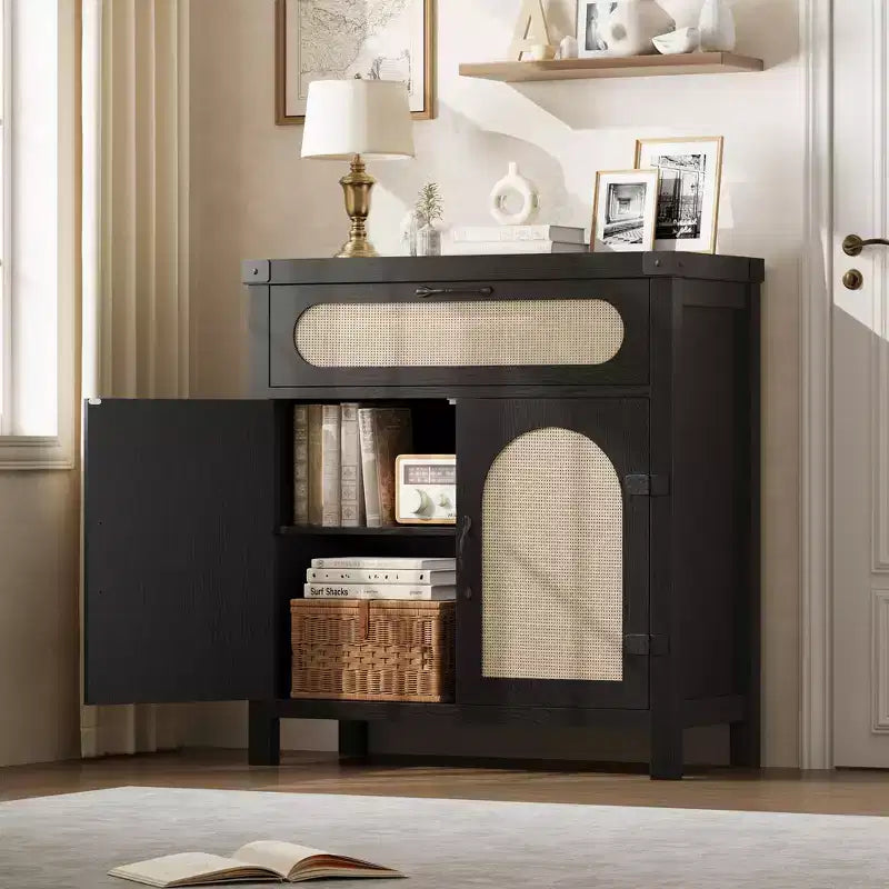 Enfilade décorative en rotin, bois naturel
