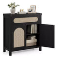 Rattan-Accent Sideboard  Natural Wood Buffet Cabinet with Drawer & Adjustable Shelves for Dining/Living Room/Kitchen