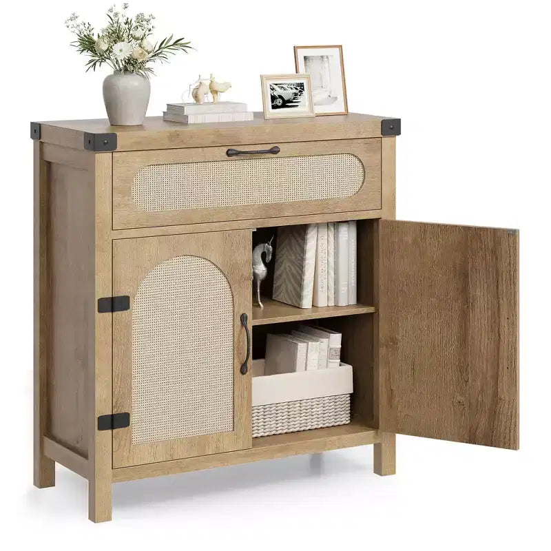 Enfilade décorative en rotin, bois naturel