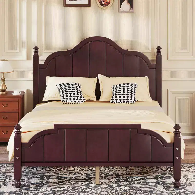 Whisen Full Size Vintage Wooden Bed Frame, Platform Bed with Headboard, Slats Support