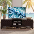 JVNOXK Modern Mid-Century Media Console with 4 Drawers,Cable Management, TV Console Table for TVs up to 75,for Living Room,Office(Dark Brown)