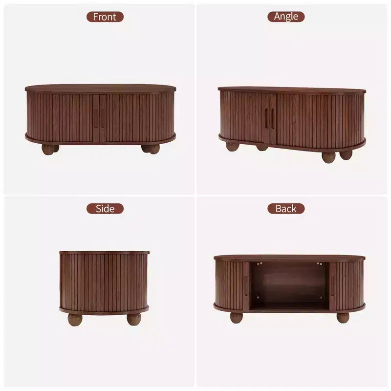Table basse de rangement rustique en bois avec porte coulissante à lattes