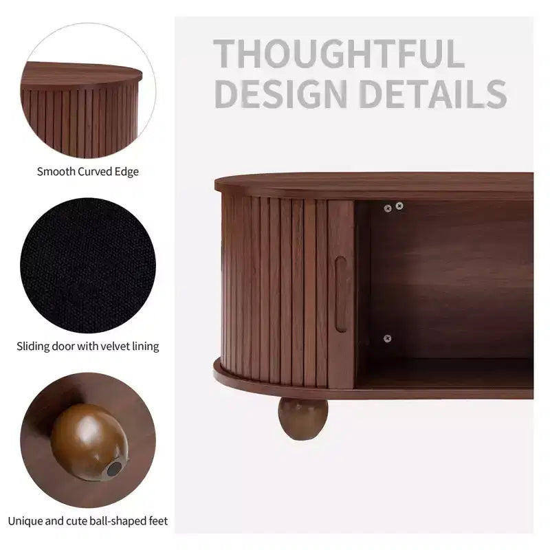 Table basse de rangement rustique en bois avec porte coulissante à lattes