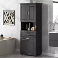 GDFStudio Nolan Modern Wood Tall Bathroom Storage Cabinet with Tilt-Out Laundry Hamper, Double-Door Cabinet, Upper Shelves and Drawer