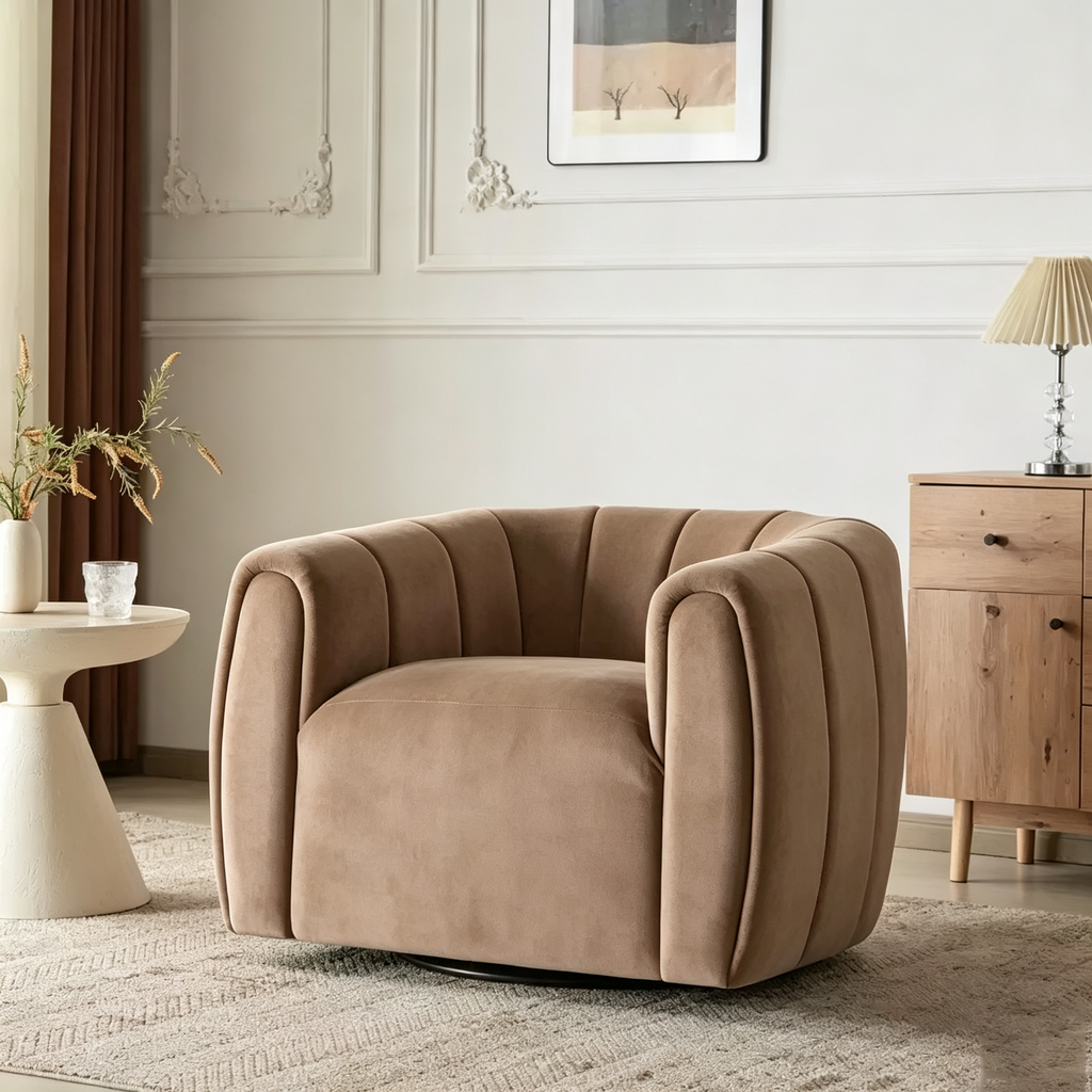 Fauteuil club pivotant rembourré moderne