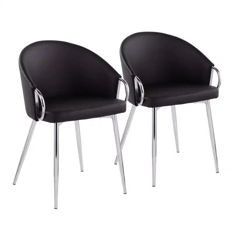 Set of 2 Claire Dining Chairs Chrome/Black - LumiSource: Upholstered Low Back, Foam Filled, Steel Frame