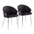 Set of 2 Claire Dining Chairs Chrome/Black - LumiSource: Upholstered Low Back, Foam Filled, Steel Frame