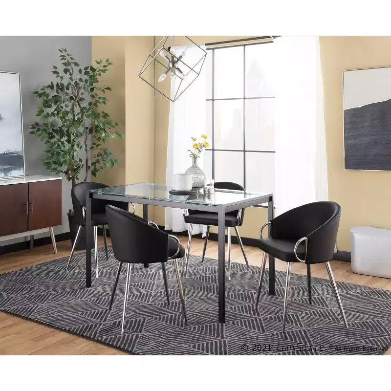 Chaise de salle à manger : dossier bas avec coussins, rembourrage en mousse, cadre en acier