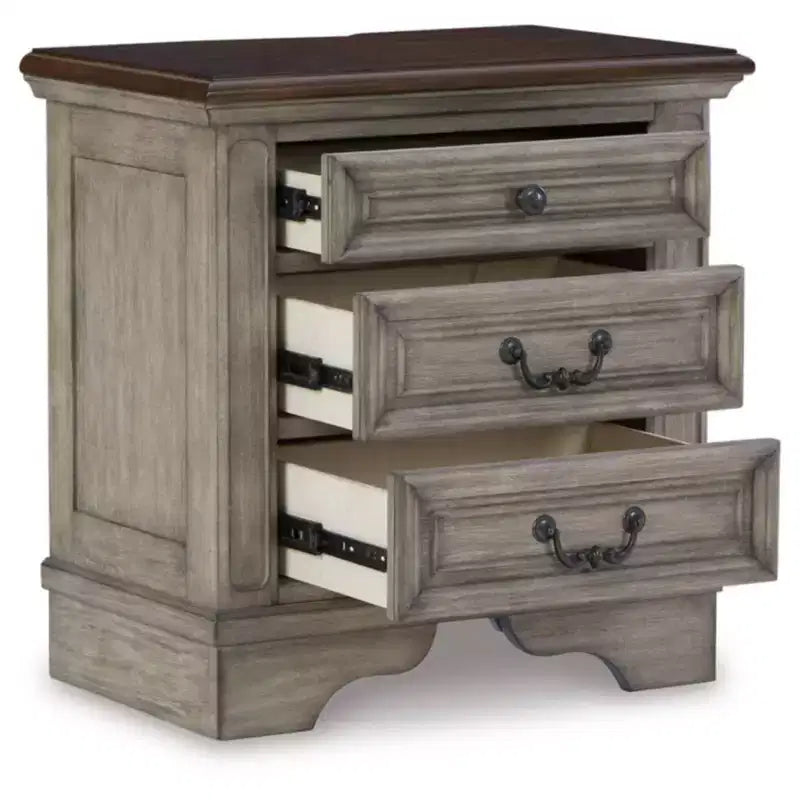 Table de chevet noire/grise : style cottage avec ports USB et prises secteur