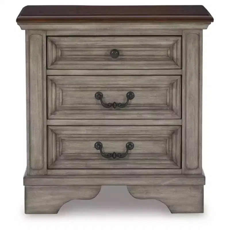 Table de chevet noire/grise : style cottage avec ports USB et prises secteur