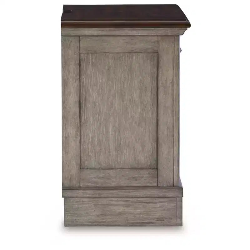 Table de chevet noire/grise : style cottage avec ports USB et prises secteur