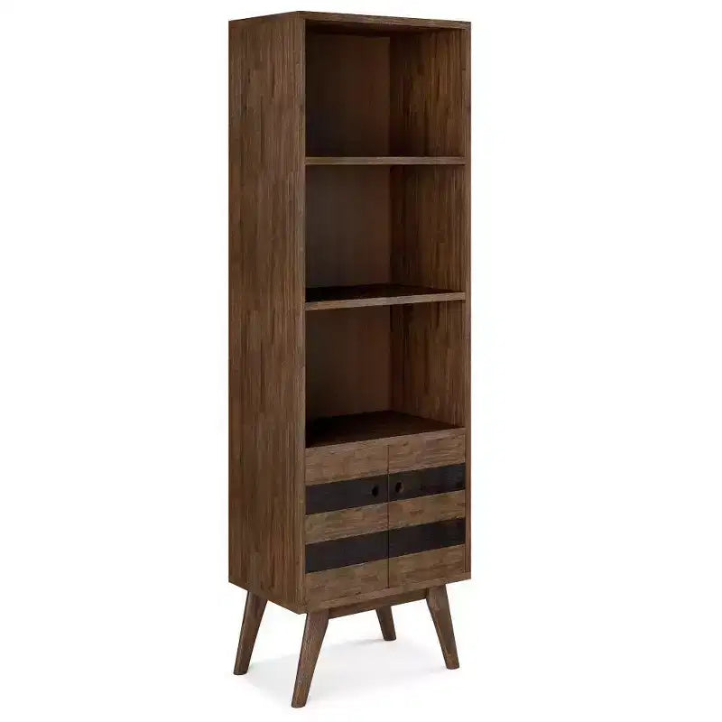 70" Wright Bookcase with Storage Rustic Natural Aged Brown-WyndenHall: Mid-Century, 2 Doors, 4 Shelves
