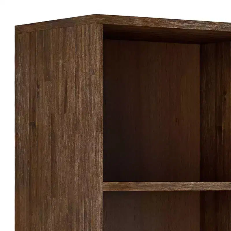 Bibliothèque de rangement rustique marron vieilli naturel : Milieu de siècle, 2 portes, 4 étagères
