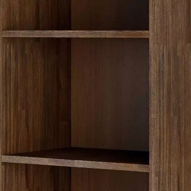 Bibliothèque de rangement rustique marron vieilli naturel : Milieu de siècle, 2 portes, 4 étagères