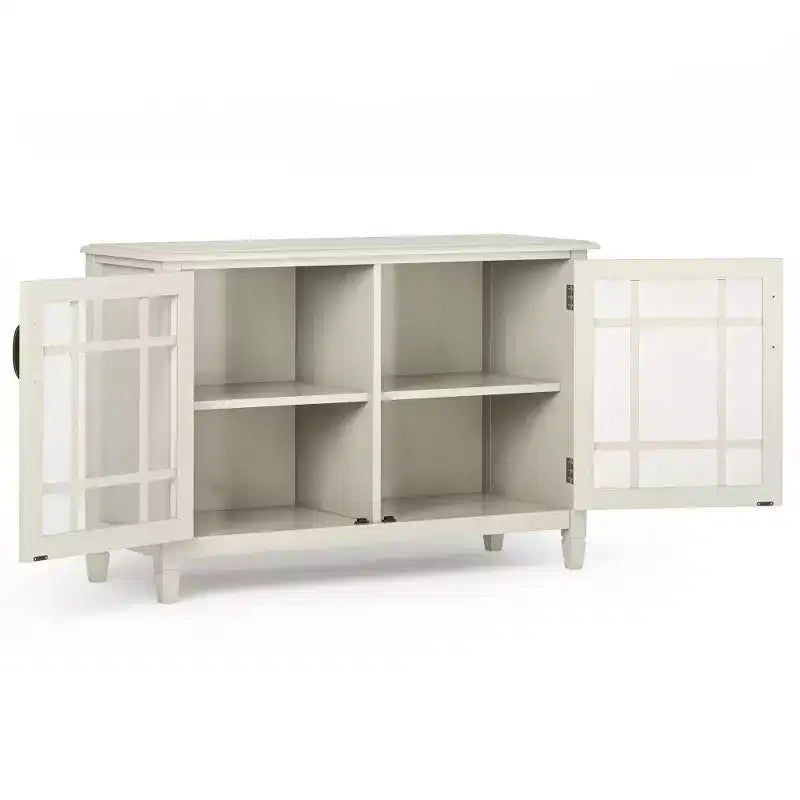 Hampshire Low Storage Cabinet Antique White - WyndenHall: Traditional Style, Adjustable Shelves, Glass Doors