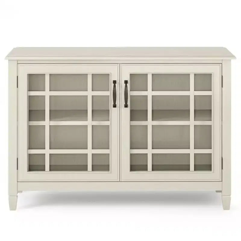 Meuble de rangement de style traditionnel, étagères réglables, portes vitrées