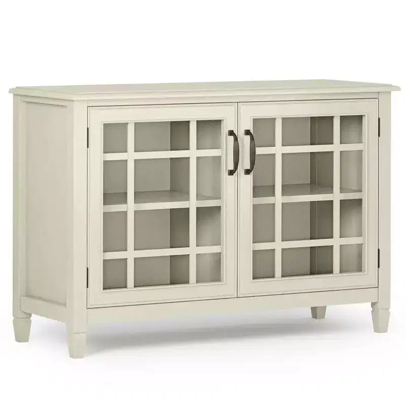 Meuble de rangement de style traditionnel, étagères réglables, portes vitrées