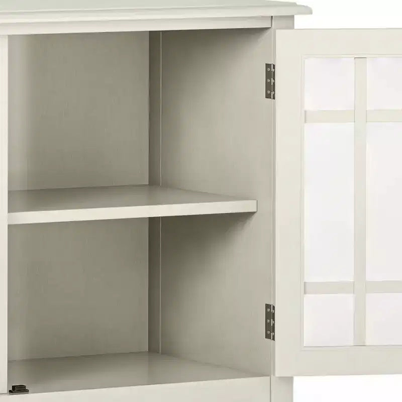Meuble de rangement de style traditionnel, étagères réglables, portes vitrées