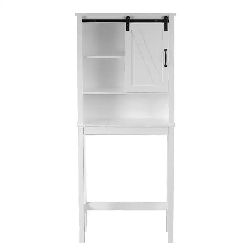 LuxenHome Farmhouse White MDF Over-the-Toilet Space Saver Cabinet