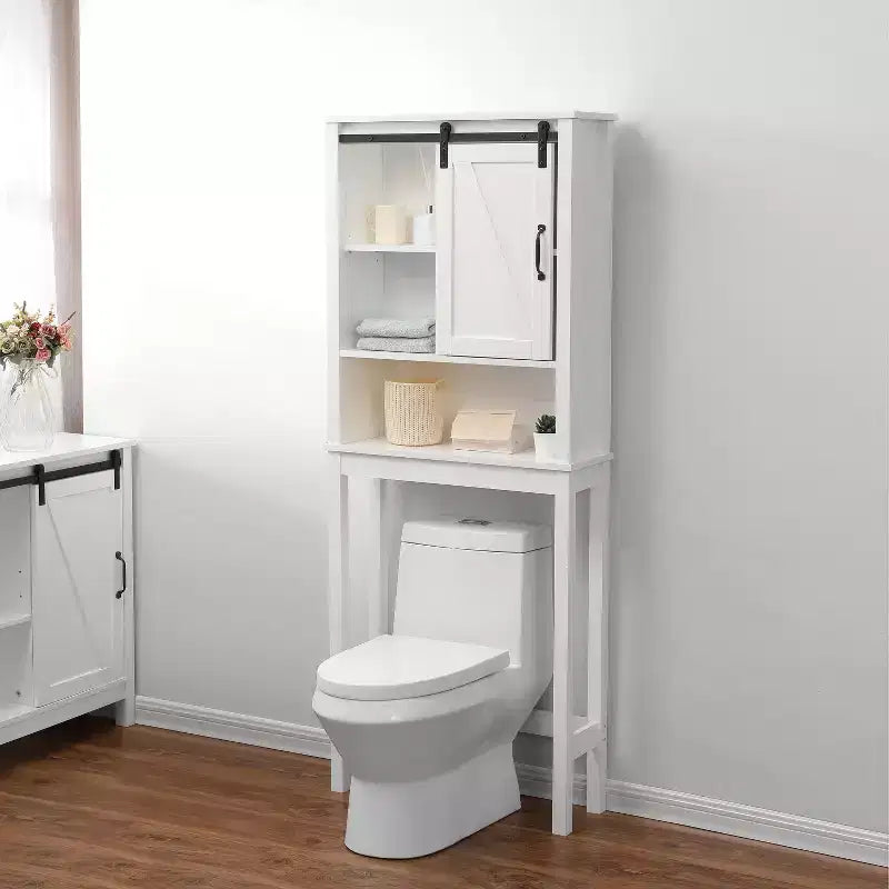 Meuble de rangement pour WC en MDF blanc style ferme