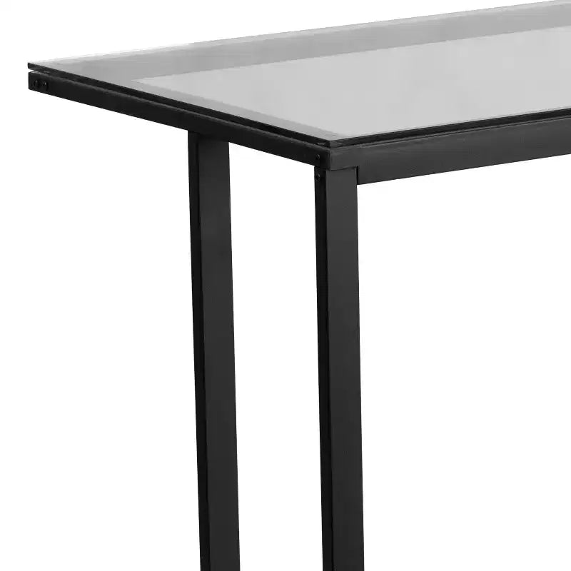Bureau en verre avec piédestal métallique noir