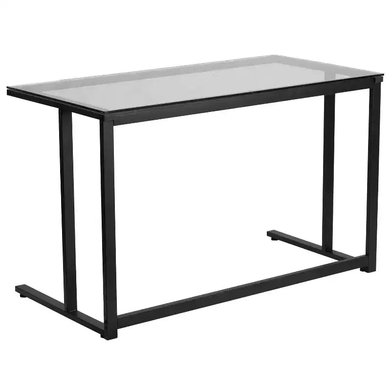 Bureau en verre avec piédestal métallique noir