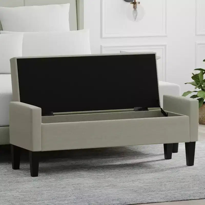 Banc de rangement capitonné avec accoudoirs tronqués
