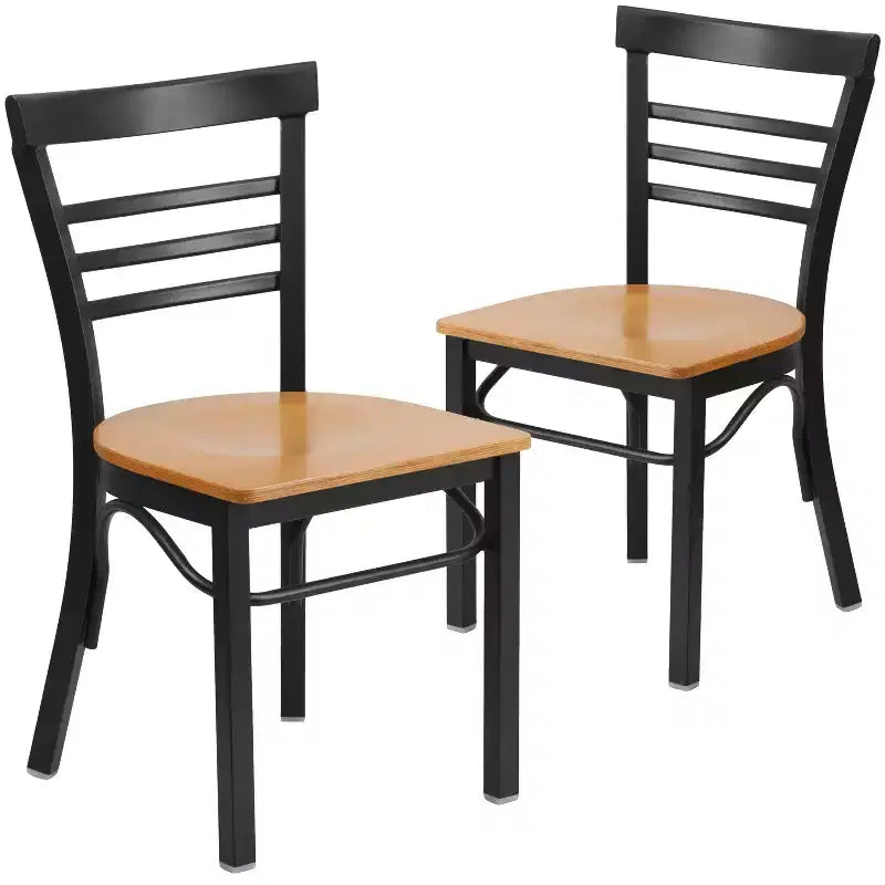 Emma and Oliver 2 Pack Three-Slat Ladder Back Metal Restaurant Chair