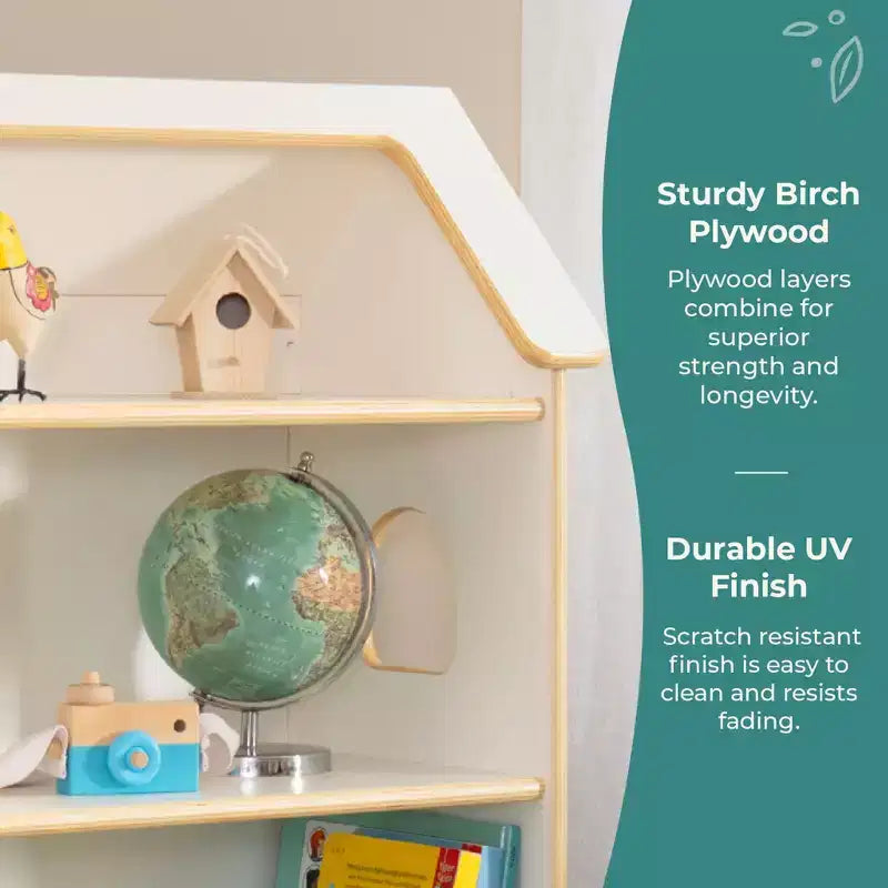 Étagère Bibliothèque Maison de Poupées : Meuble en bois pour le jeu d'imitation des enfants, pour salle de jeux et salle de classe, avec bacs pour jouets et poupées