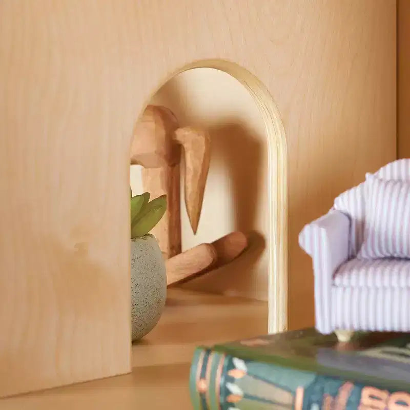 Étagère Bibliothèque Maison de Poupées : Meuble en bois pour le jeu d'imitation des enfants, pour salle de jeux et salle de classe, avec bacs pour jouets et poupées