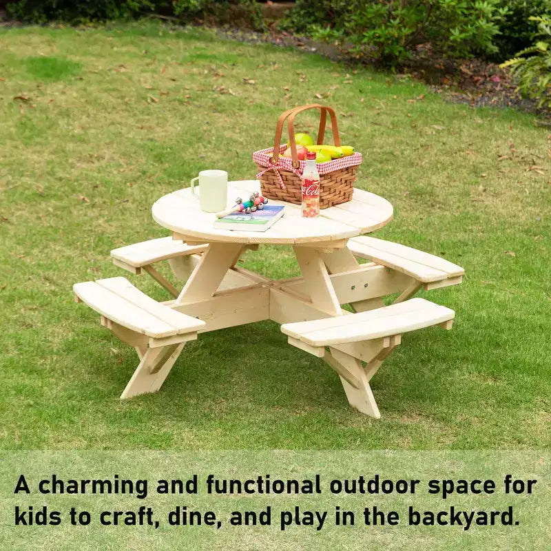 Table de pique-nique ronde en bois Gardenised pour enfants, Banc de table d'extérieur pour enfants, Table de patio pour activités créatives, repas et jeux