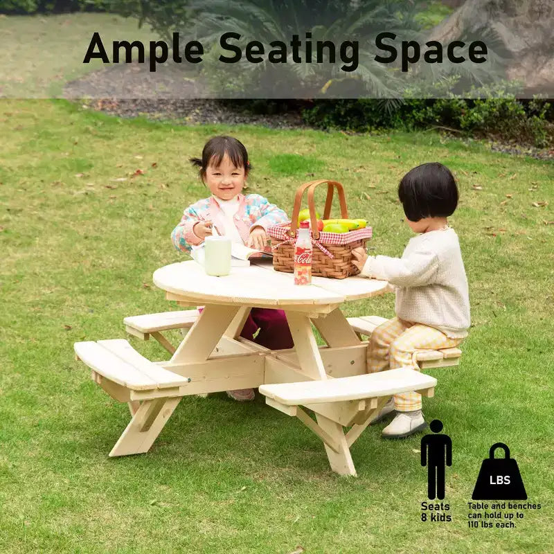 Table de pique-nique ronde en bois Gardenised pour enfants, Banc de table d'extérieur pour enfants, Table de patio pour activités créatives, repas et jeux