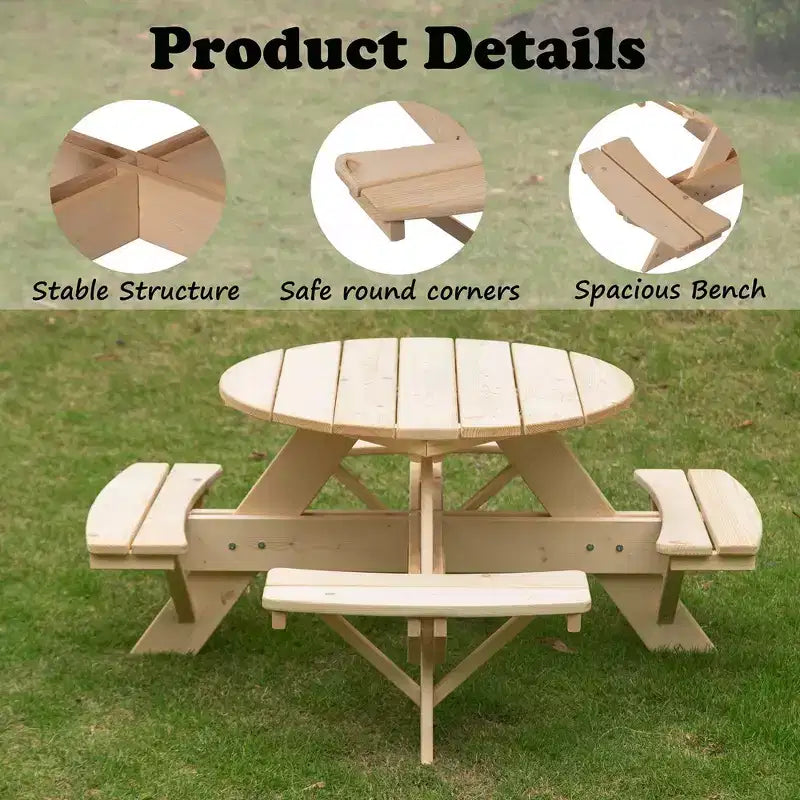 Table de pique-nique ronde en bois Gardenised pour enfants, Banc de table d'extérieur pour enfants, Table de patio pour activités créatives, repas et jeux