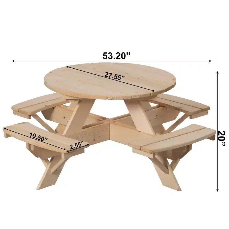 Table de pique-nique ronde en bois Gardenised pour enfants, Banc de table d'extérieur pour enfants, Table de patio pour activités créatives, repas et jeux