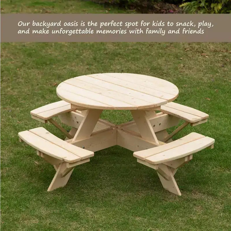 Table de pique-nique ronde en bois Gardenised pour enfants, Banc de table d'extérieur pour enfants, Table de patio pour activités créatives, repas et jeux