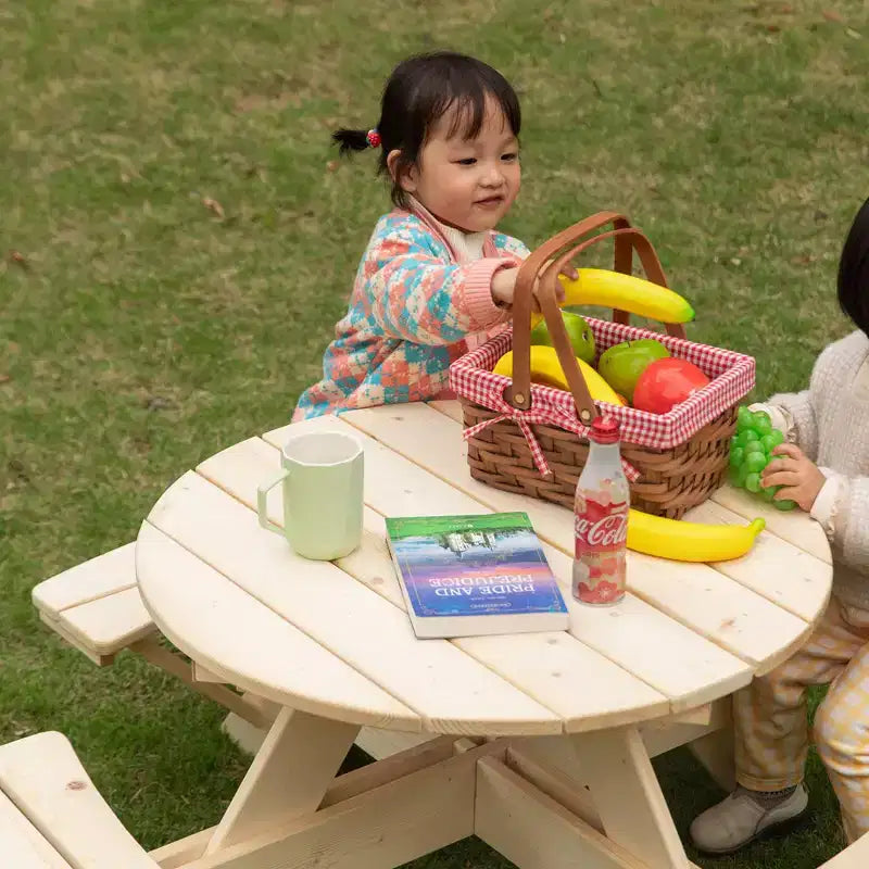 Table de pique-nique ronde en bois Gardenised pour enfants, Banc de table d'extérieur pour enfants, Table de patio pour activités créatives, repas et jeux