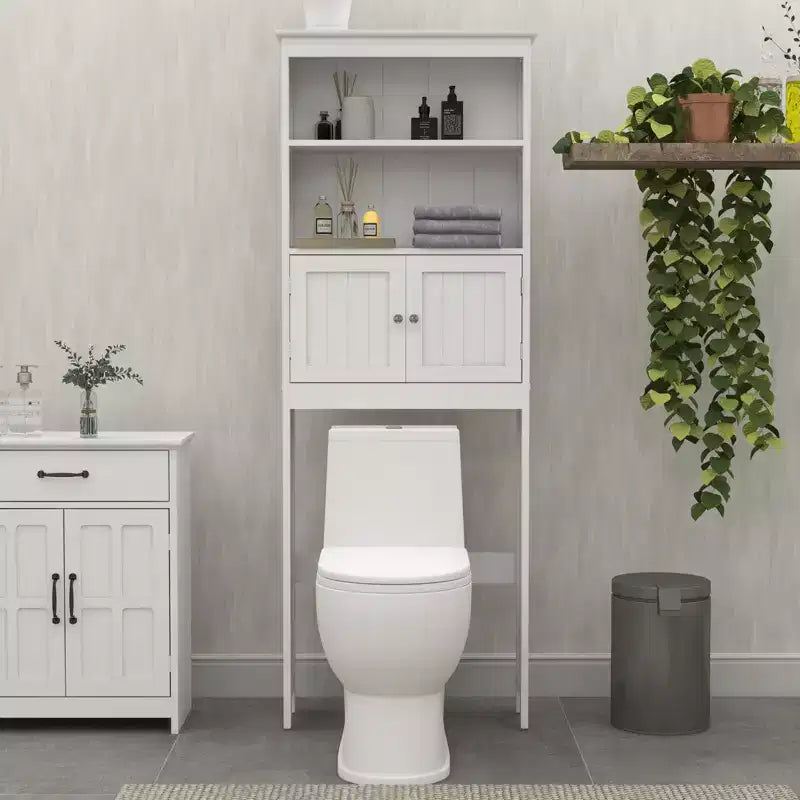 Bathroom Freestanding Storage Cabinet with Shelves Over Toilet, White - ModernLuxe