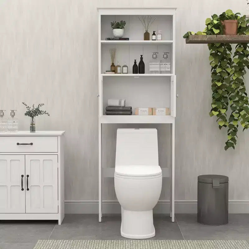 Meuble de rangement de salle de bain autoportant avec étagères au-dessus des toilettes, blanc