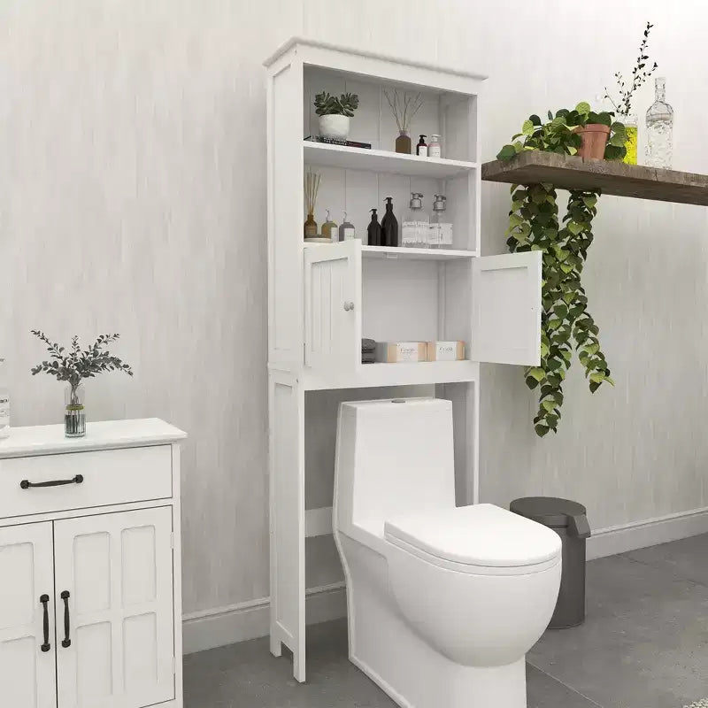 Meuble de rangement de salle de bain autoportant avec étagères au-dessus des toilettes, blanc