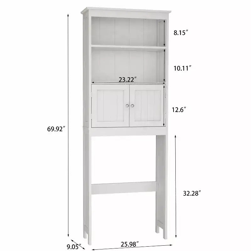 Meuble de rangement de salle de bain autoportant avec étagères au-dessus des toilettes, blanc