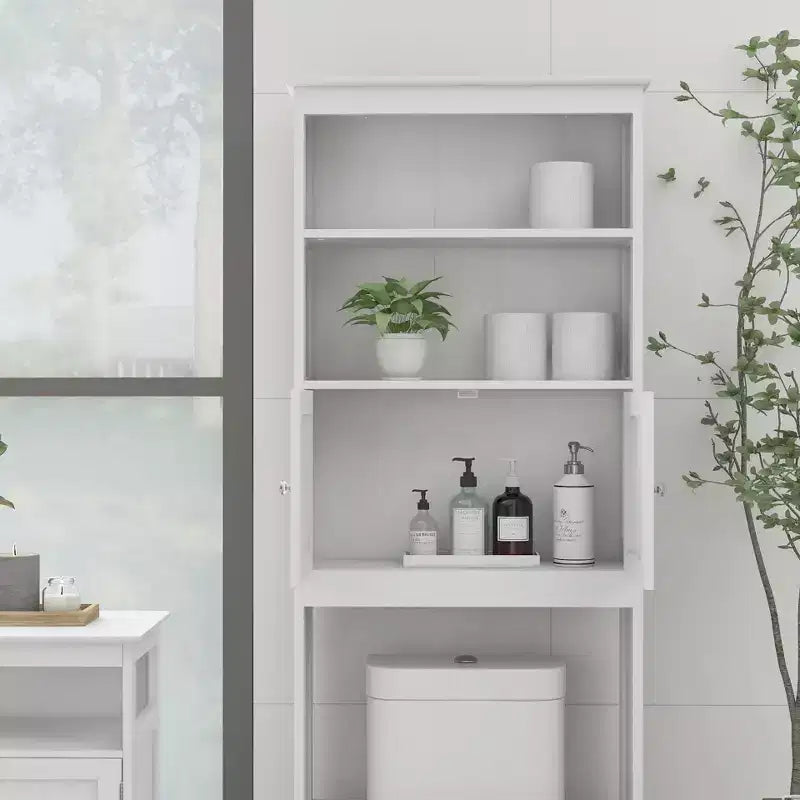 Meuble de rangement de salle de bain autoportant avec étagères au-dessus des toilettes, blanc